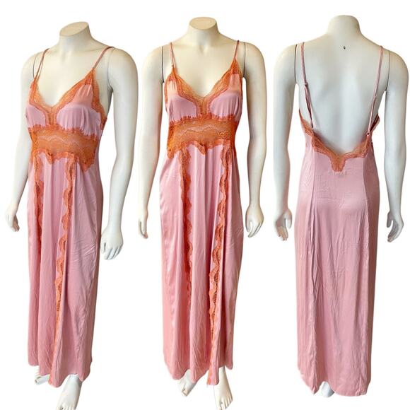 Victoria’s Secret Pink and Orange Lace Long Robe and Slip Set Large/XL - Picture 2 of 16